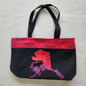 Alaska Canvas Tote Bag Black Red Pink Sunset Moose‎ Souvenir